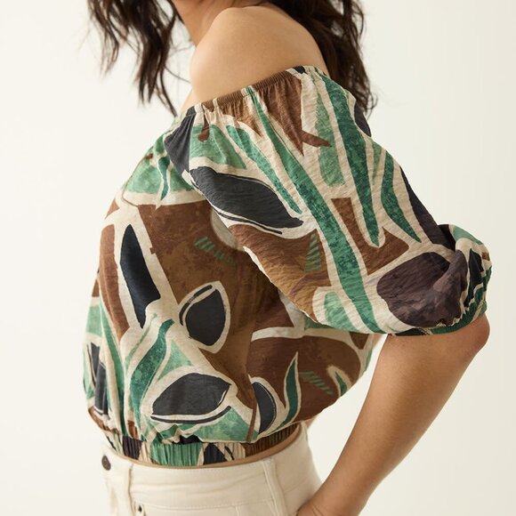 -Puffy-Sleeve cropped Blouse with Scoop Neckline sz small REITMAN - Picture 13 of 15